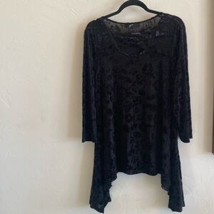 Black velvet floral burnout blouse